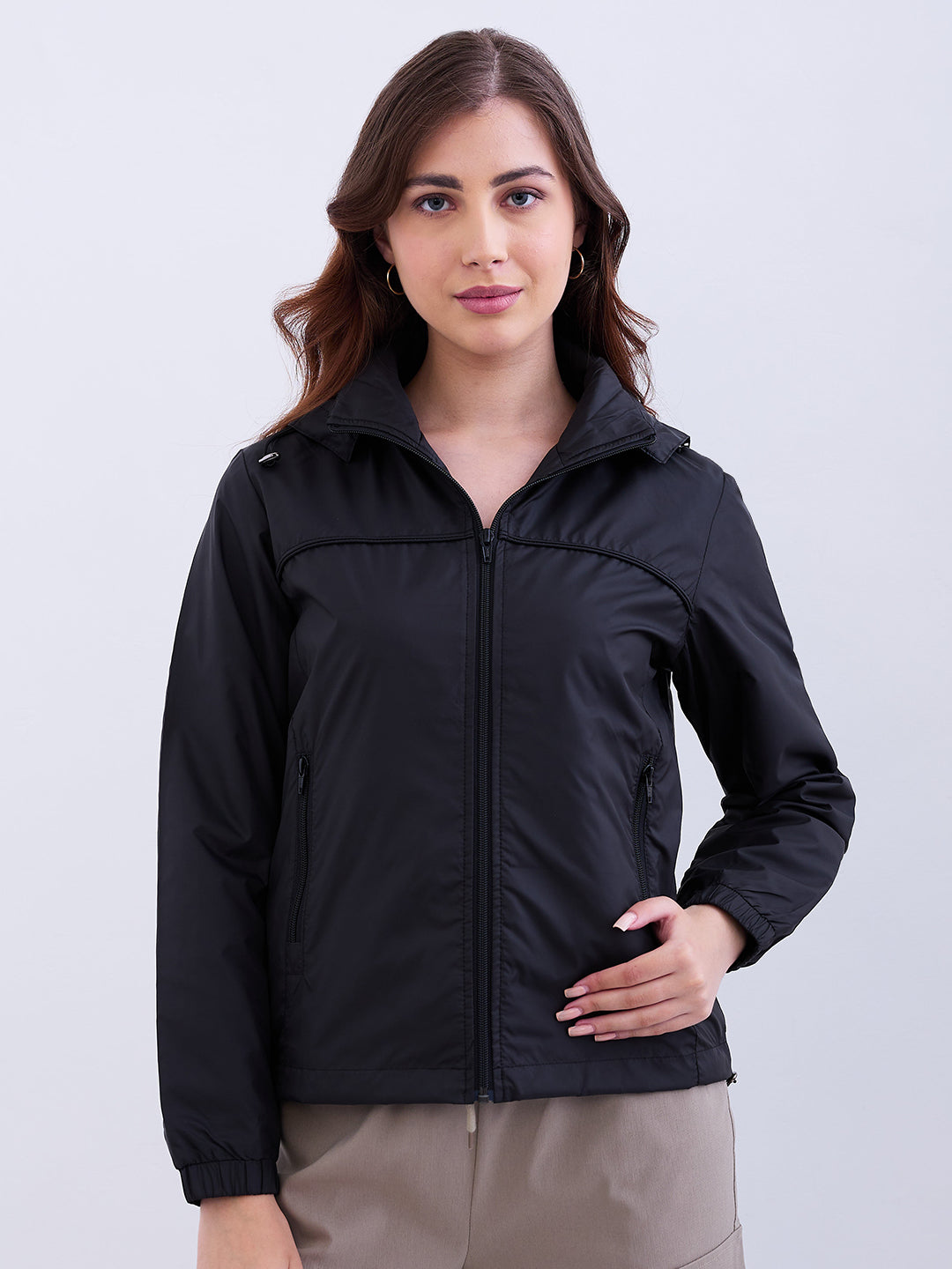 Women Jacket Black Regular Fit