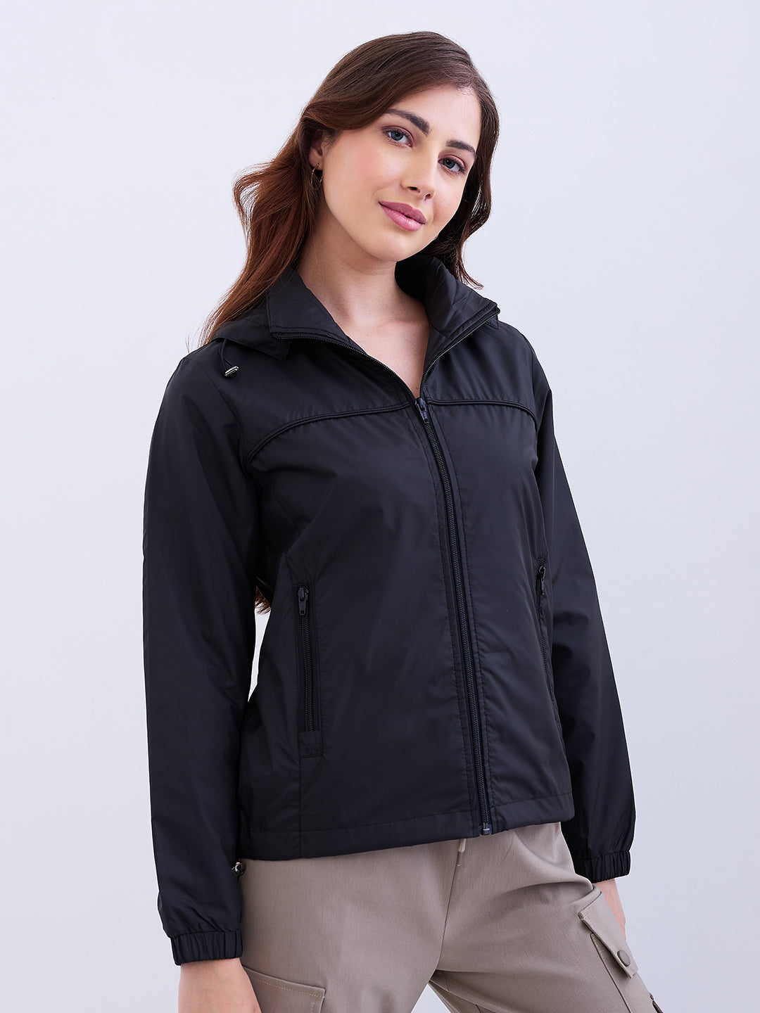 Women Jacket Black Regular Fit