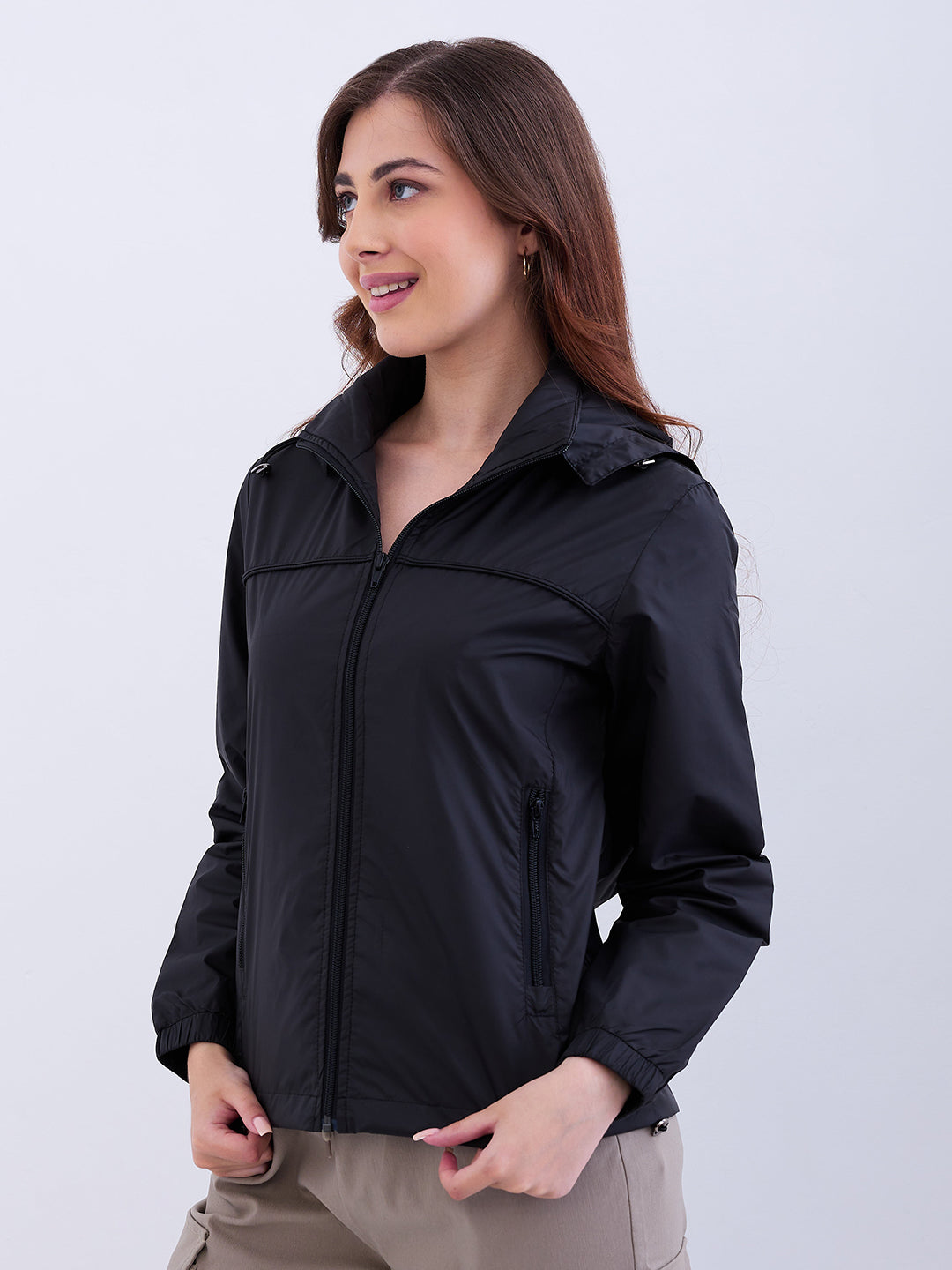 Women Jacket Black Regular Fit