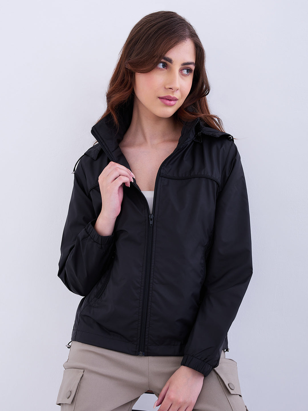 Women Jacket Black Regular Fit