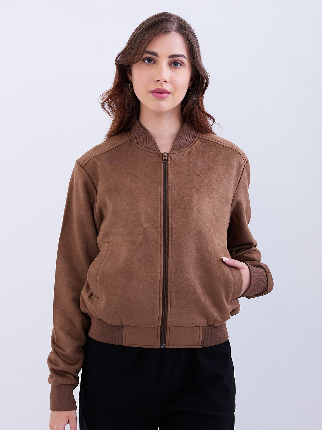 Women Jacket Brown Regular Fit