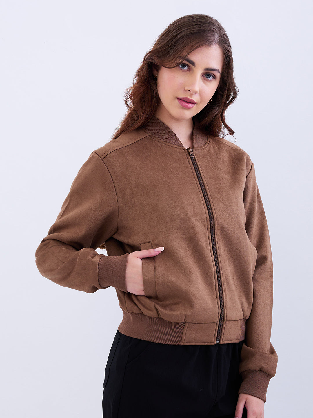 Women Jacket Brown Regular Fit