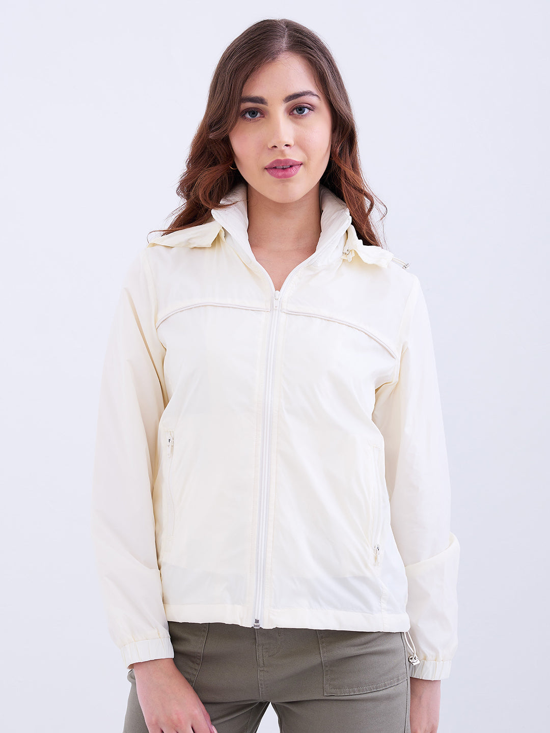 Spykar Off White Regular Fit Casual Jackets For Women