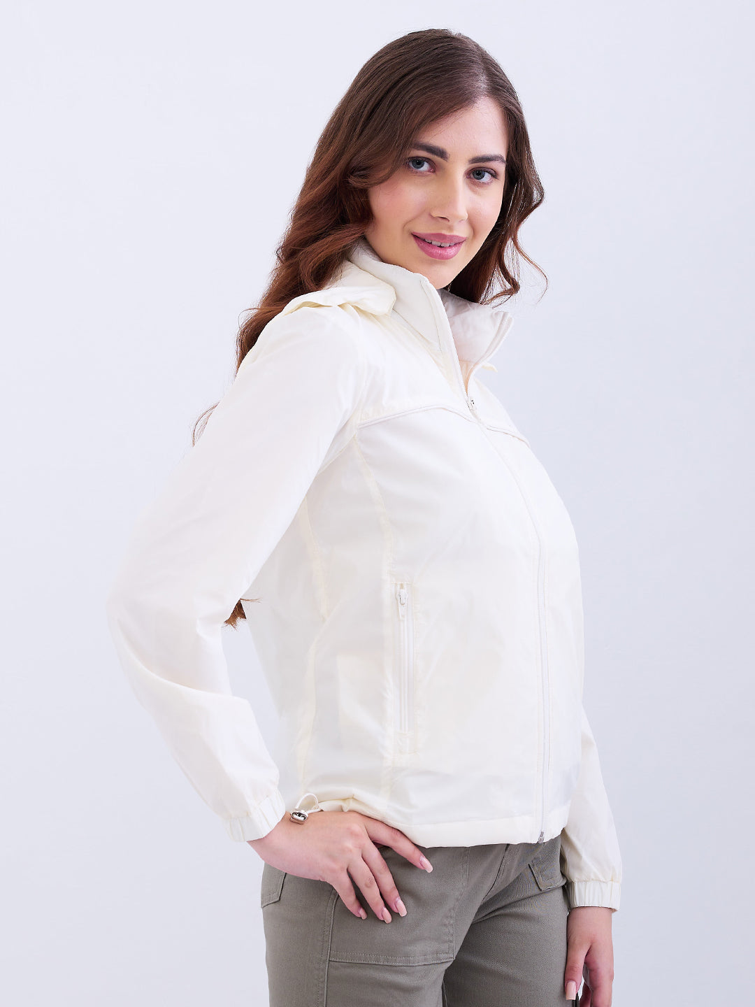 Women Jacket Off White Regular Fit