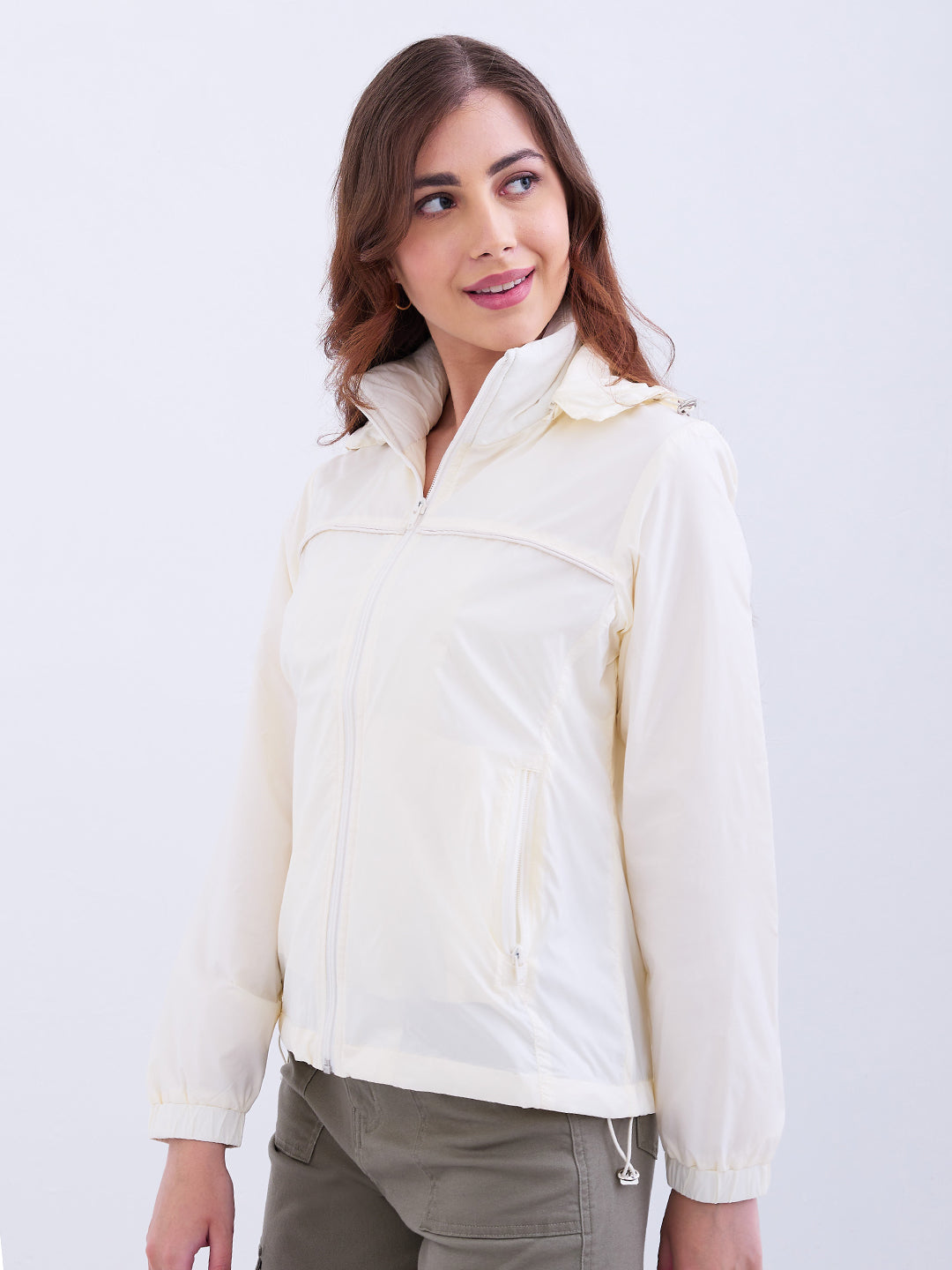 Spykar Off White Regular Fit Casual Jackets For Women