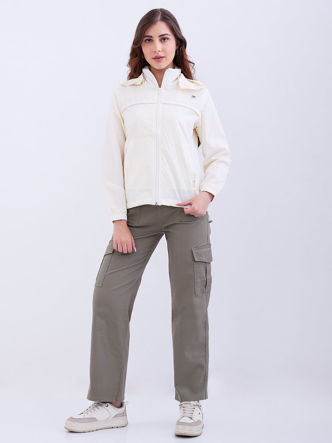 Women Jacket Off White Regular Fit