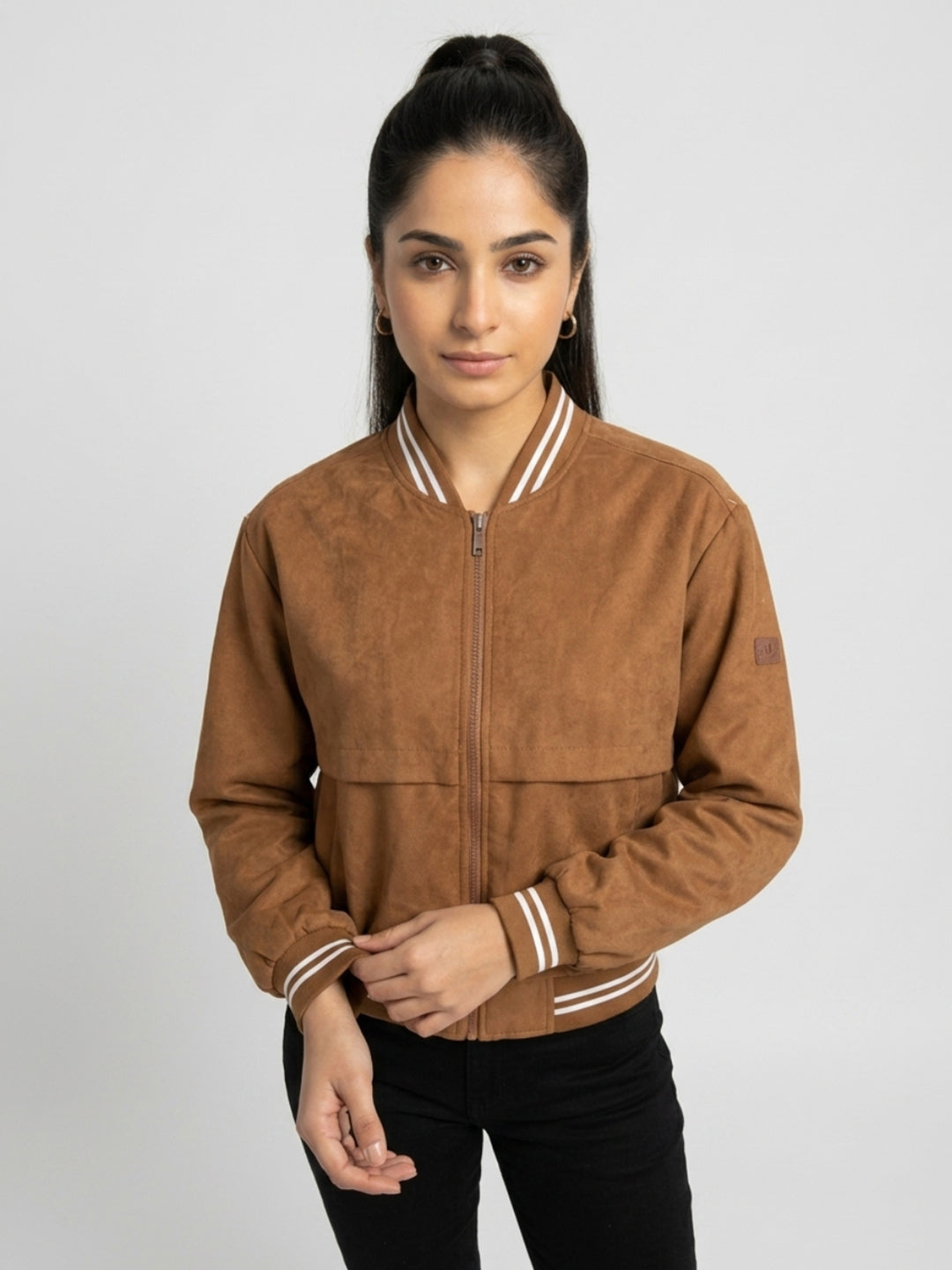 Women Jacket Brown Regular Fit