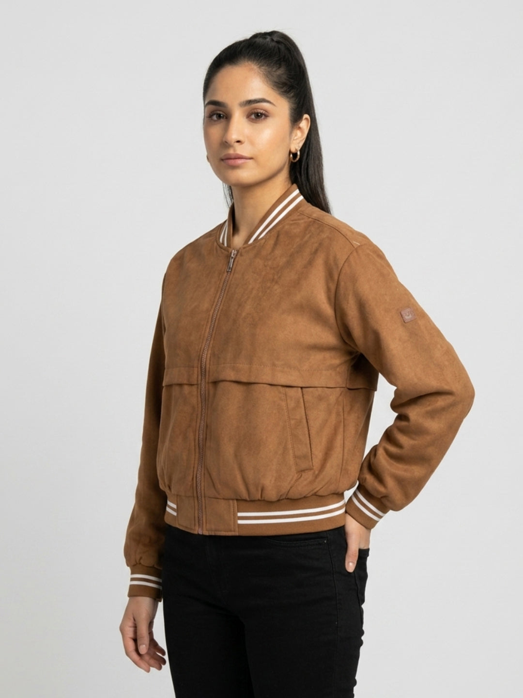 Women Jacket Brown Regular Fit