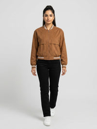 Women Jacket Brown Regular Fit
