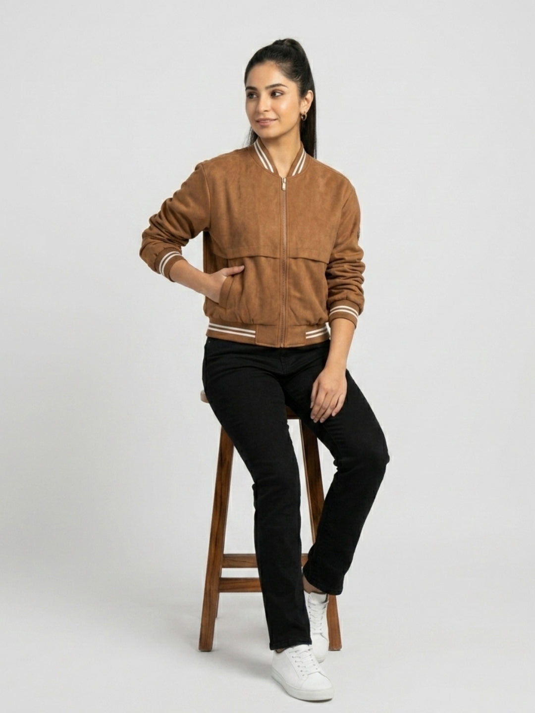 Women Jacket Brown Regular Fit