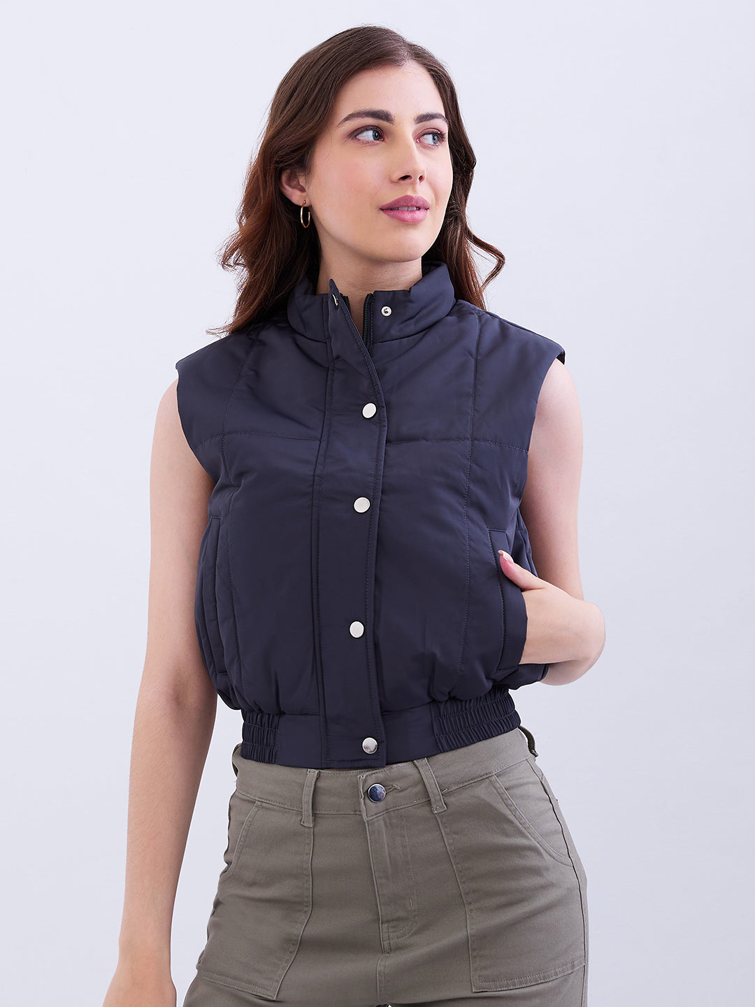 Women Jacket Grey Regular Fit