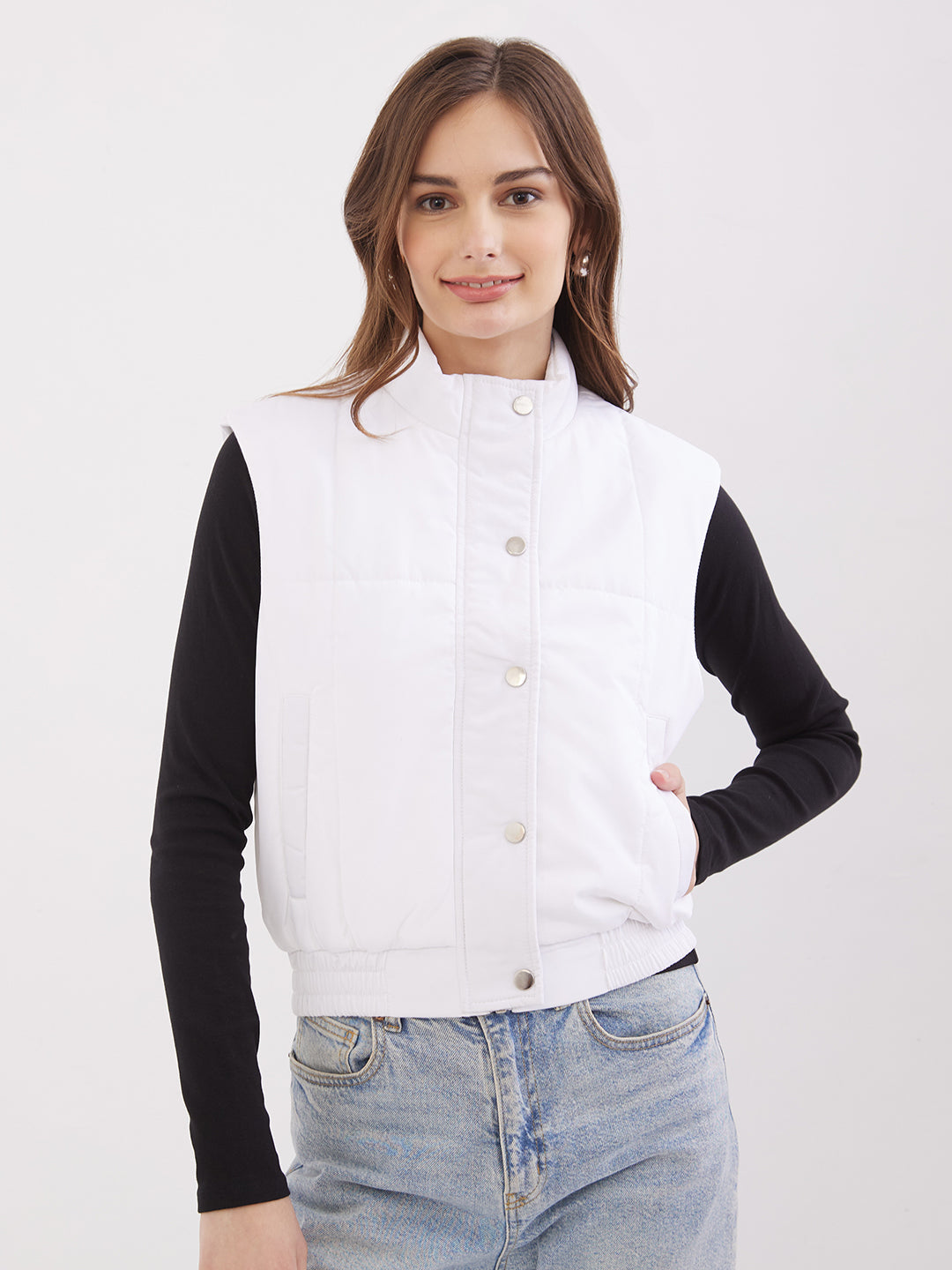 Women Jacket White Regular Fit