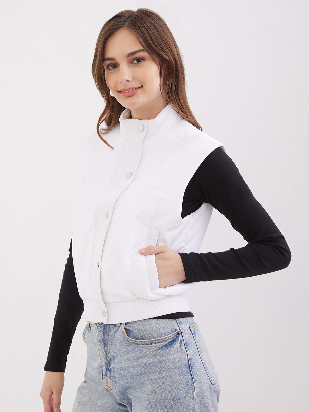 Women Jacket White Regular Fit