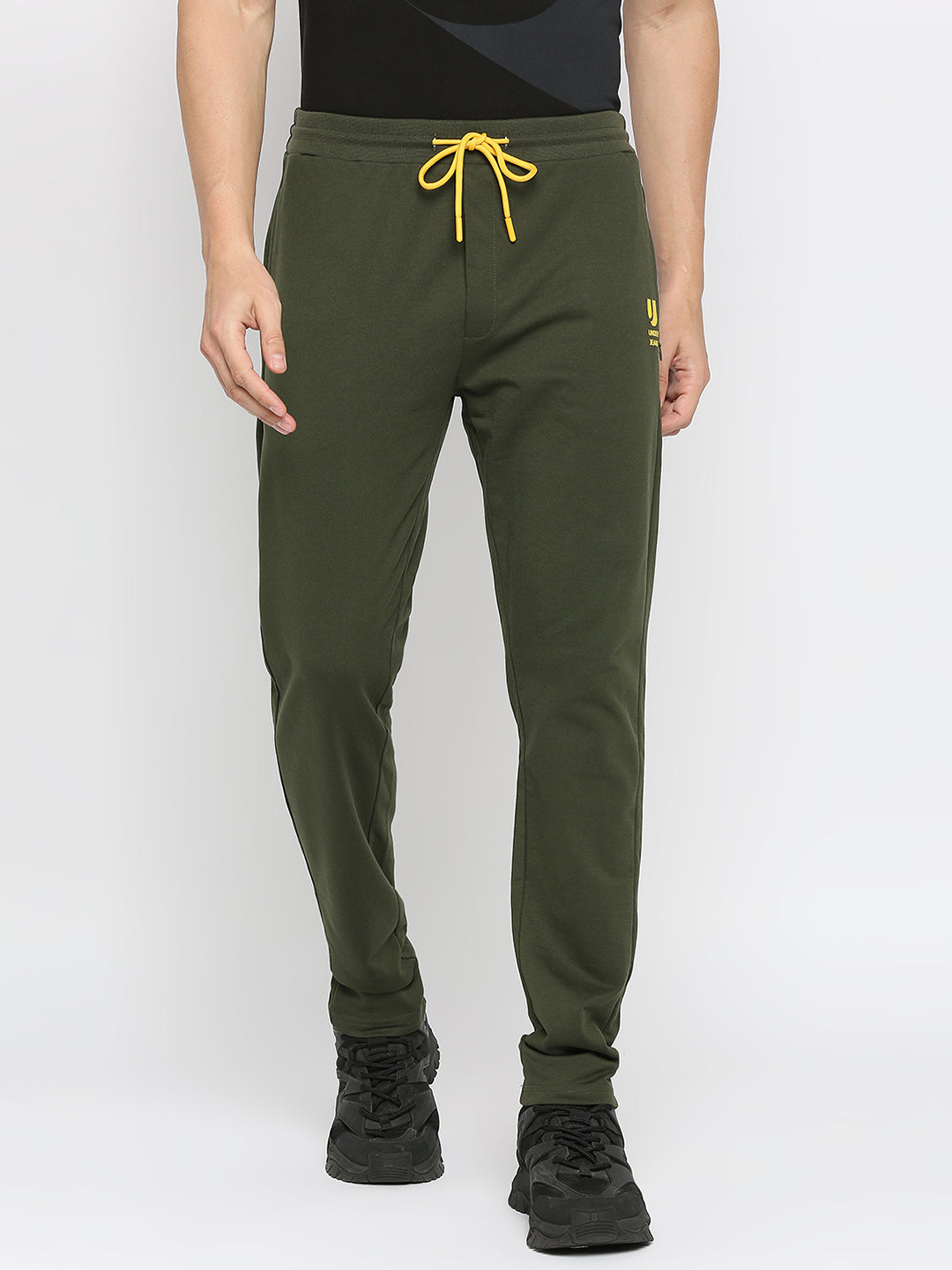 Men Premium Cotton Blend Olive Trackpant- Underjeans By Spykar