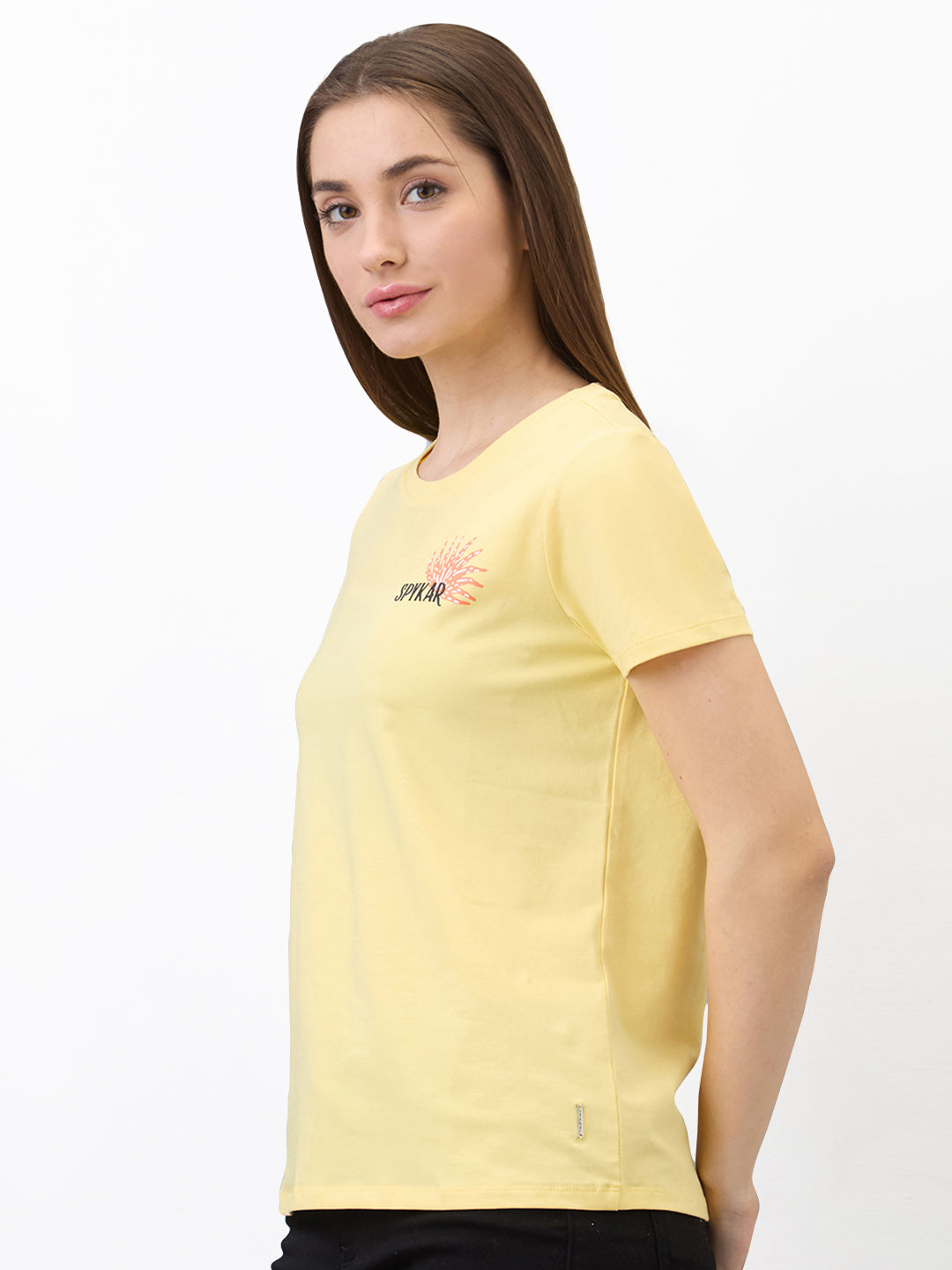 Spykar Yellow Regular Fit Solid Half Sleeve T-Shirt For Women