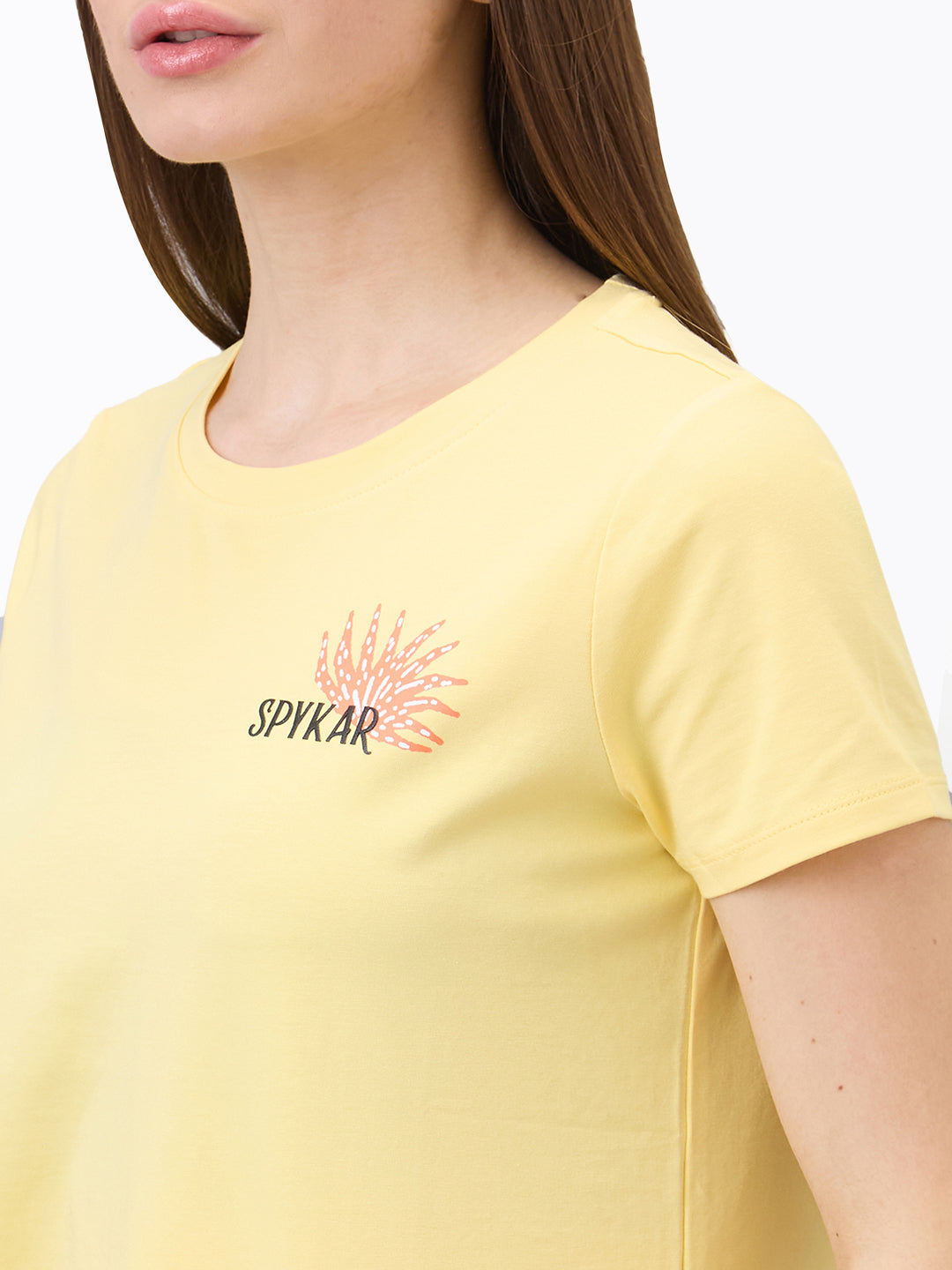 Spykar Yellow Regular Fit Solid Half Sleeve T-Shirt For Women