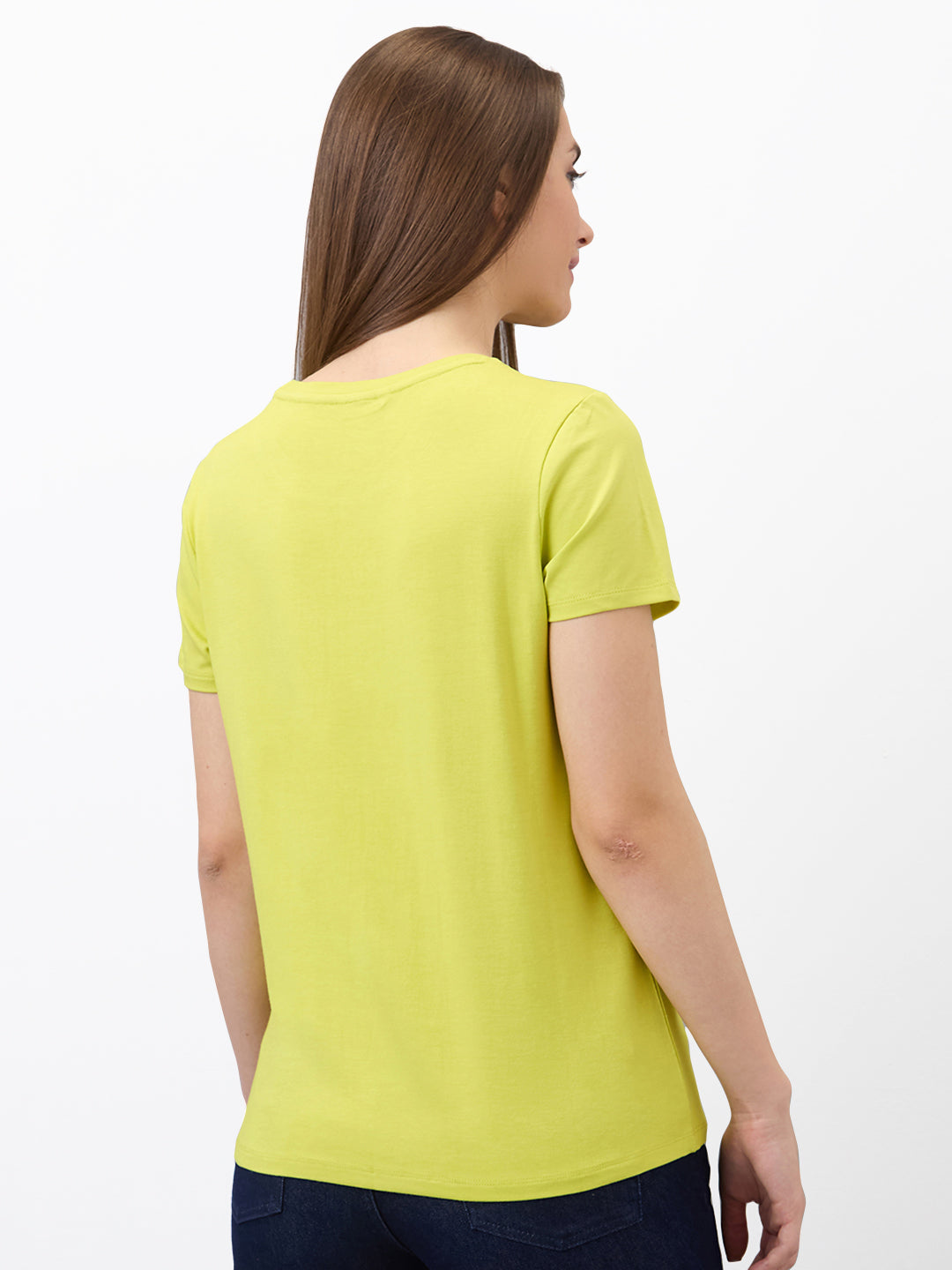 Spykar Yellow Regular Fit Solid Half Sleeve T-Shirt For Women