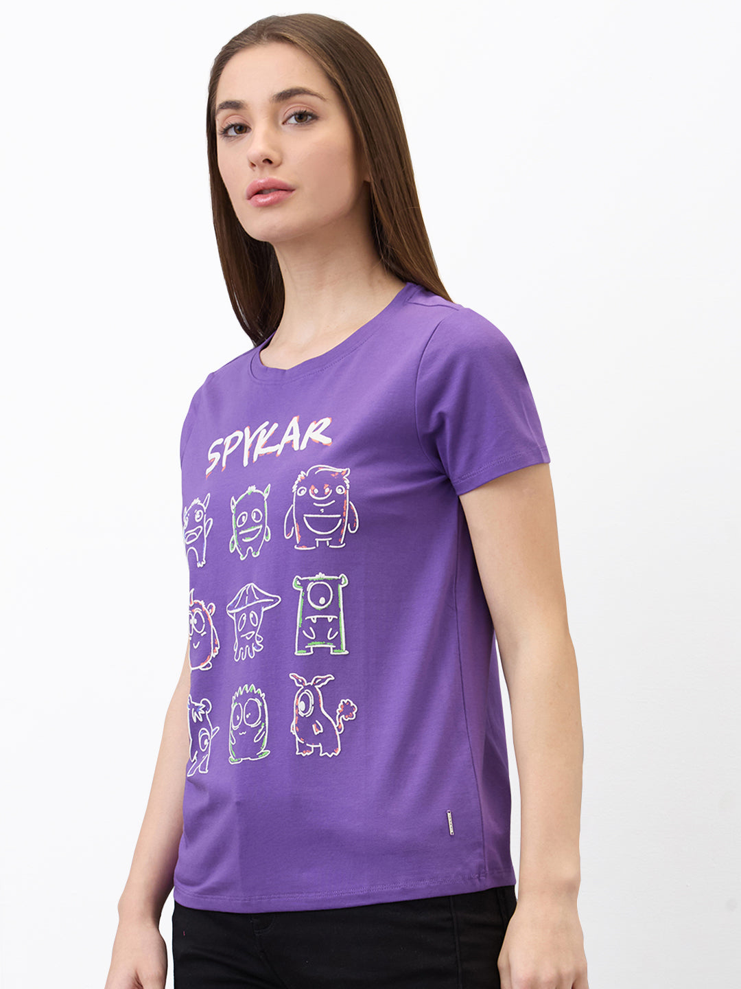 Spykar Purple Regular Fit Solid Half Sleeve T-Shirt For Women