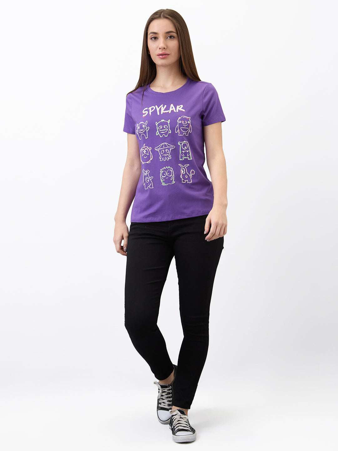 Spykar Purple Regular Fit Solid Half Sleeve T-Shirt For Women