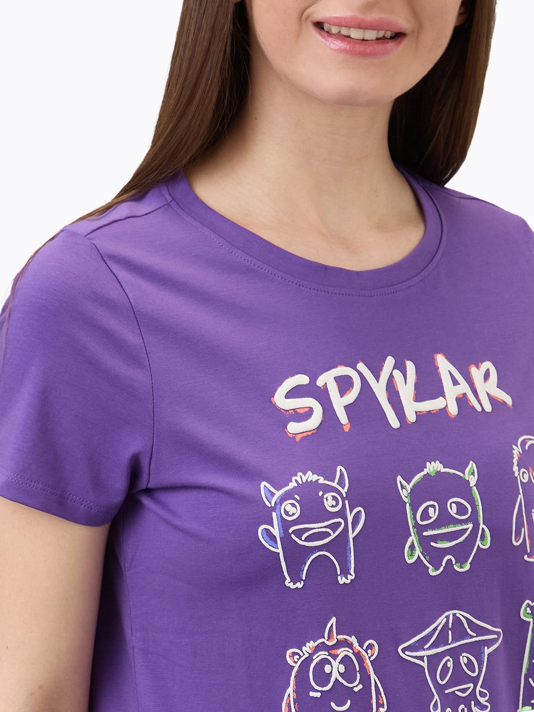 Spykar Purple Regular Fit Solid Half Sleeve T-Shirt For Women