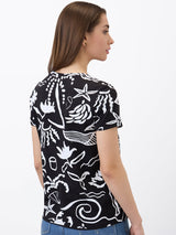 Women T-Shirt Print Black Regular Fit