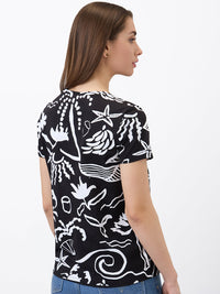 Women T-Shirt Print Black Regular Fit