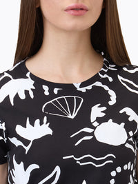 Women T-Shirt Print Black Regular Fit