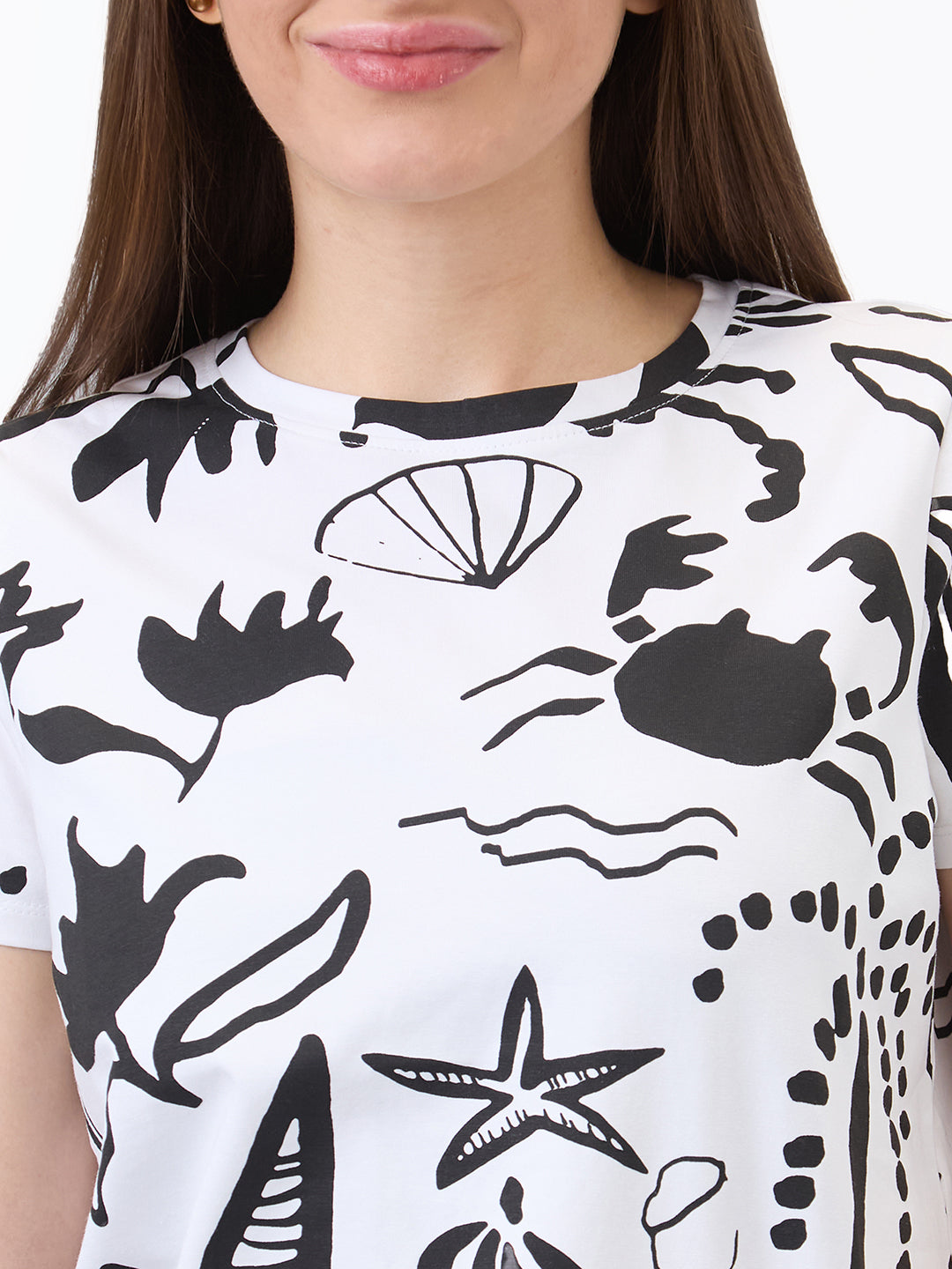 Spykar White Regular Fit Printed Half Sleeve T-Shirt For Women