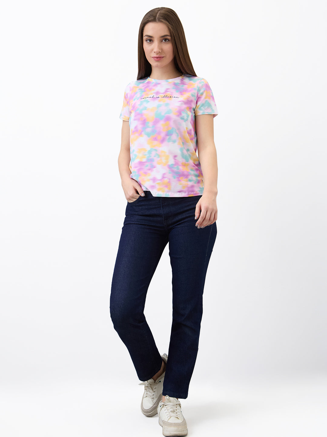 Spykar Pink Regular Fit Printed Half Sleeve T-Shirt For Women