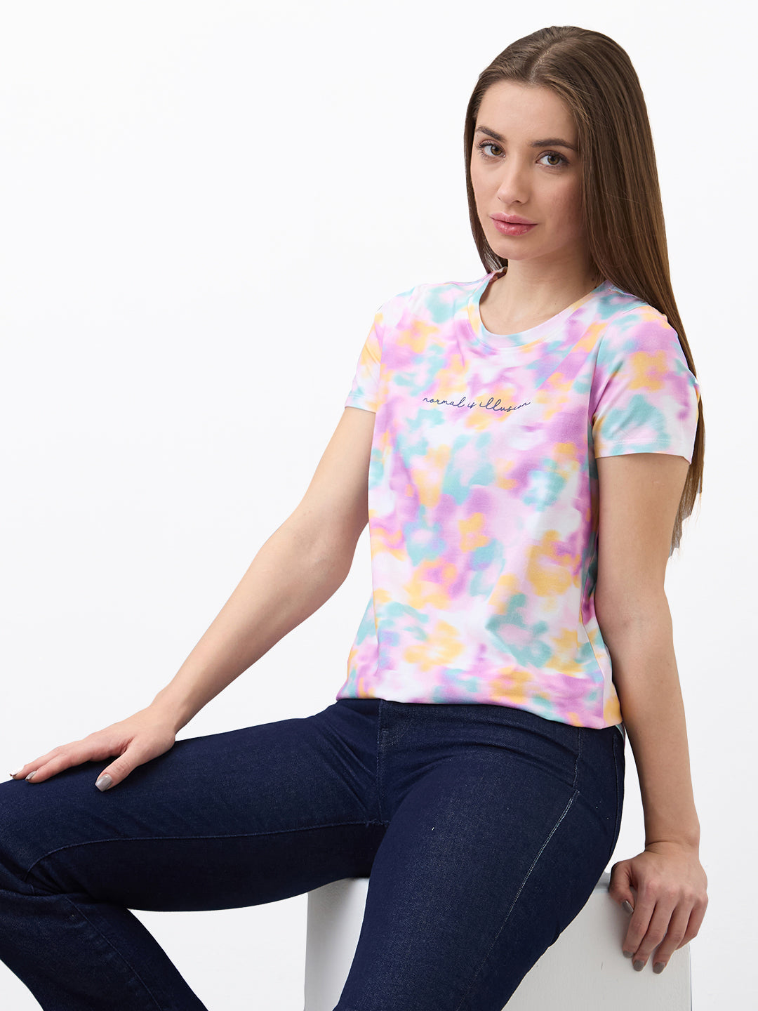 Spykar Pink Regular Fit Printed Half Sleeve T-Shirt For Women