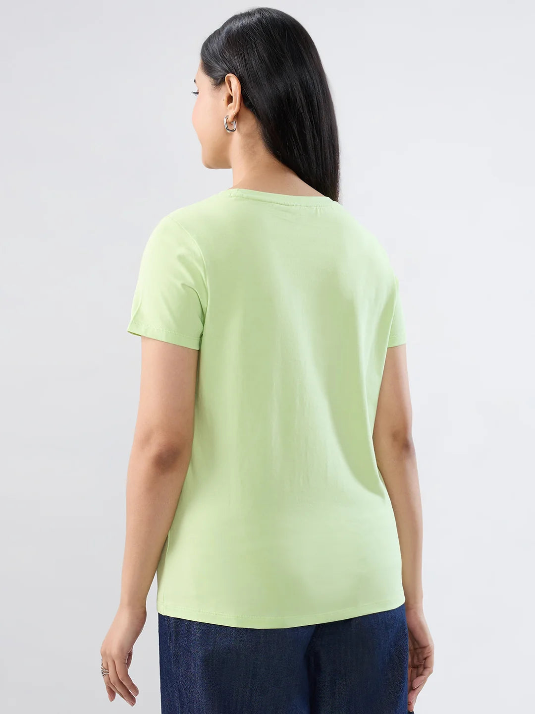 Women T-Shirt Graphic Green Regular Fit