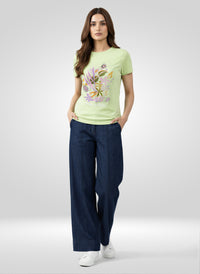 Women T-Shirt Graphic Green Regular Fit