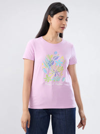 Women T-Shirt Graphic Purple Regular Fit
