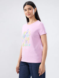 Women T-Shirt Graphic Purple Regular Fit