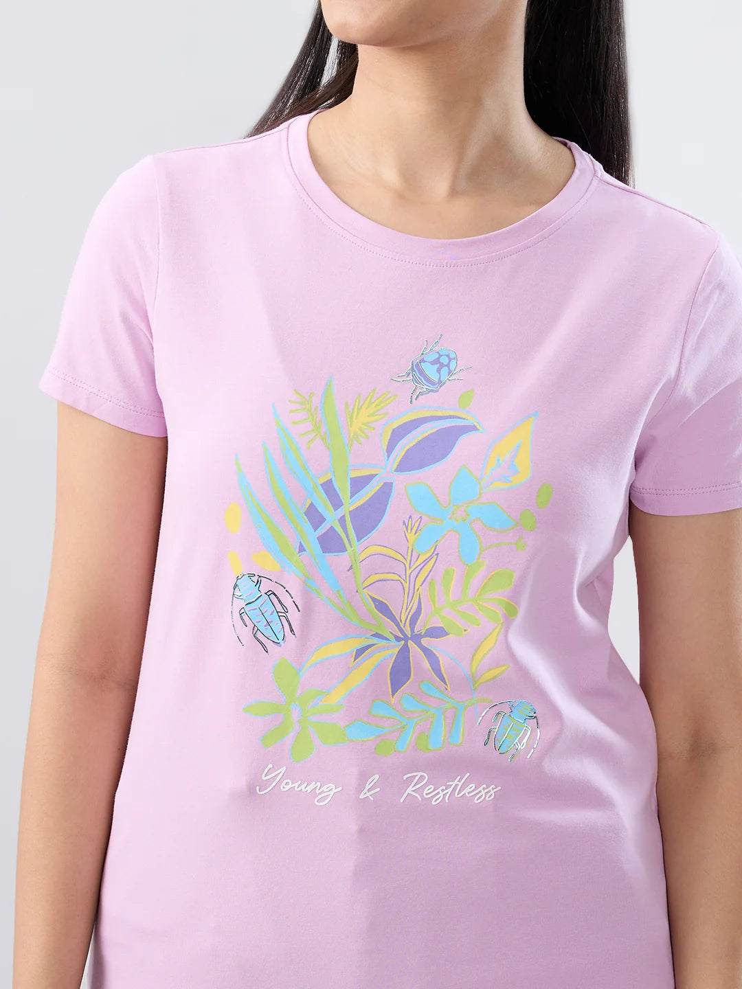 Women T-Shirt Graphic Purple Regular Fit
