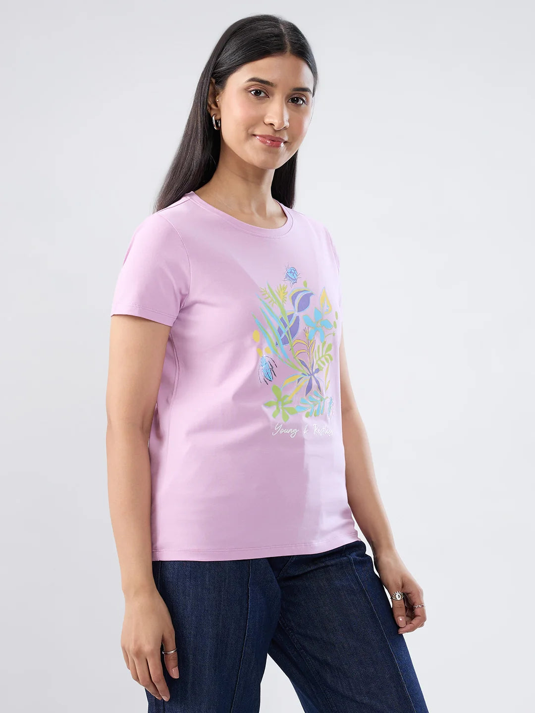 Women T-Shirt Graphic Purple Regular Fit