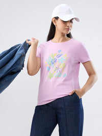 Women T-Shirt Graphic Purple Regular Fit