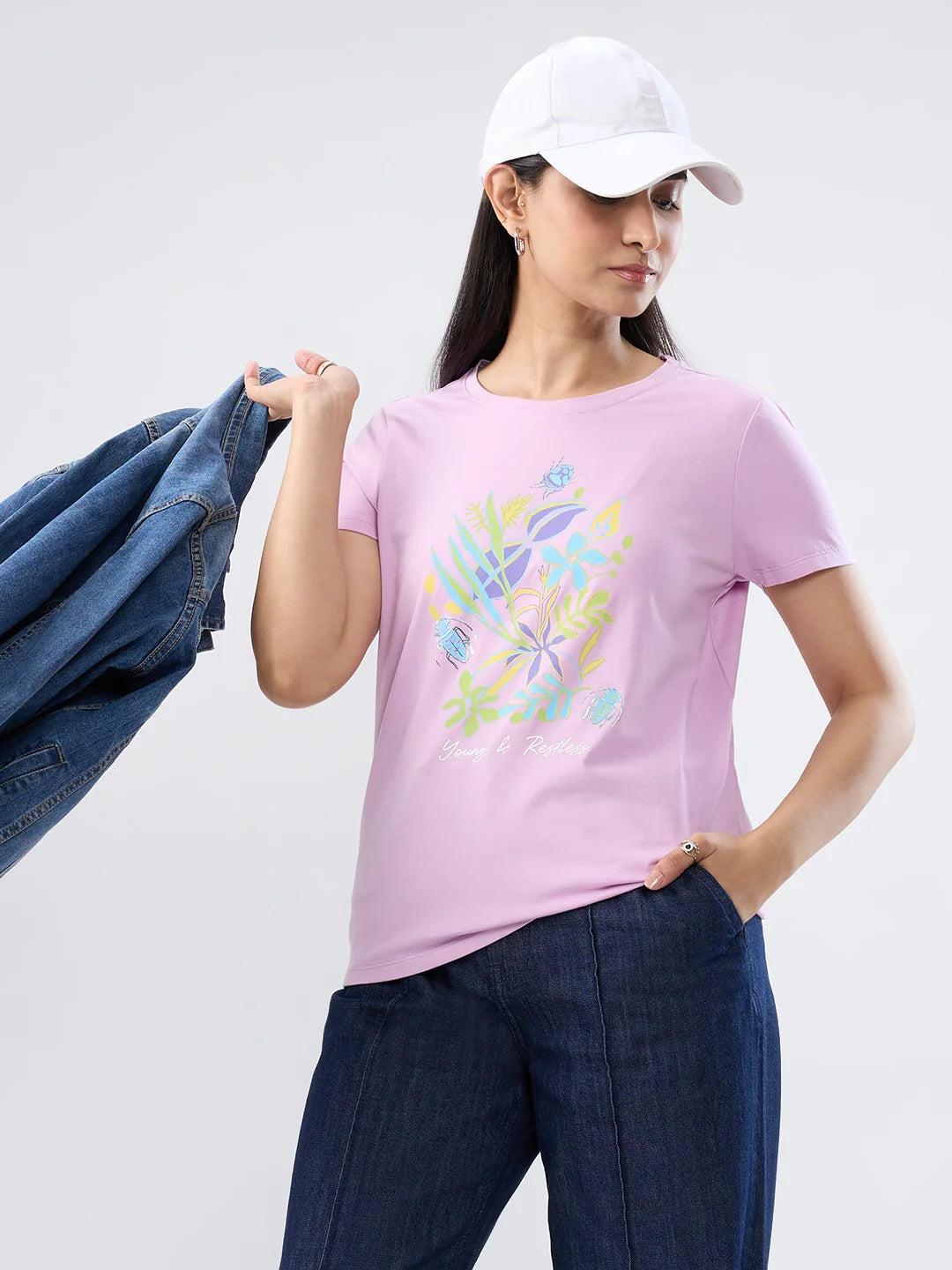 Women T-Shirt Graphic Purple Regular Fit