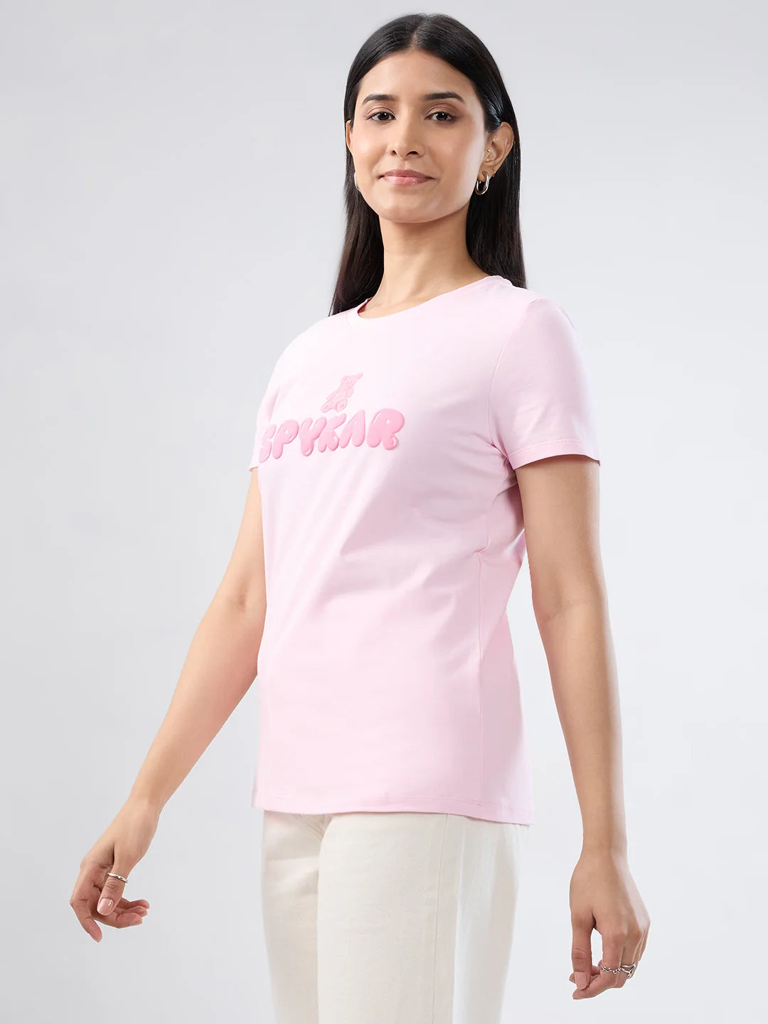 Women T-Shirt Graphic Pink Regular Fit