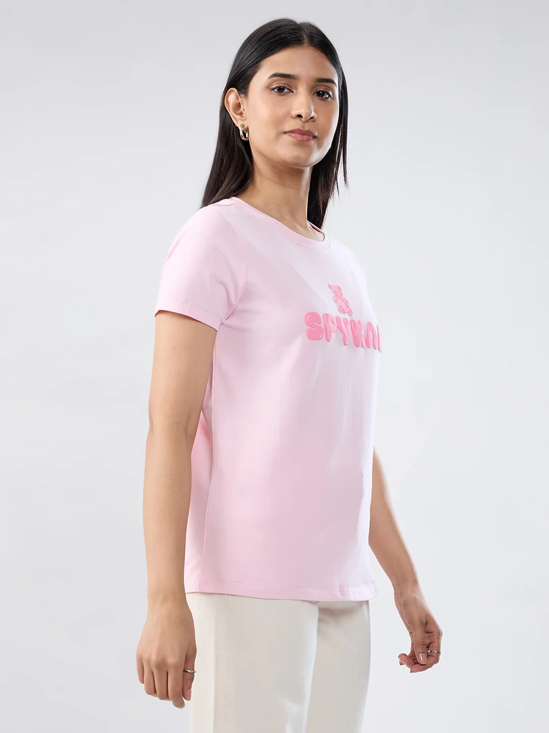 Women T-Shirt Graphic Pink Regular Fit