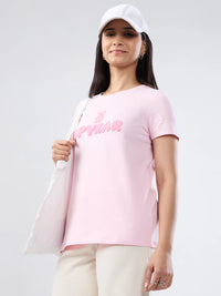 Women T-Shirt Graphic Pink Regular Fit