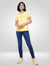 Women T-Shirt Graphic Yellow Regular Fit