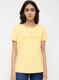 Women T-Shirt Graphic Yellow Regular Fit