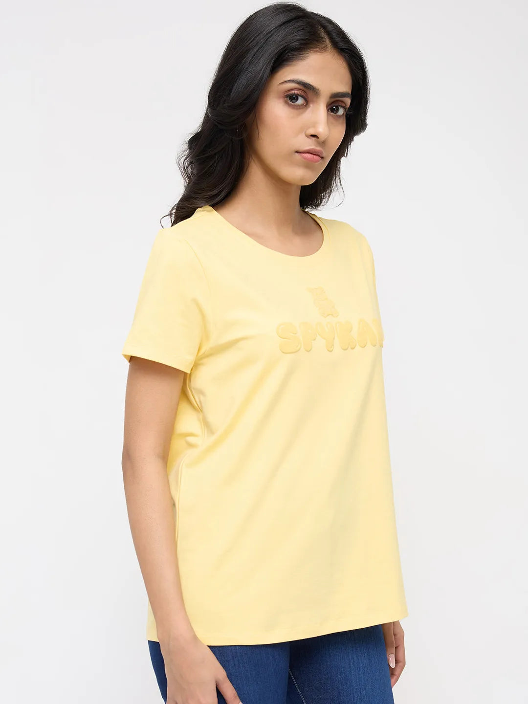 Women T-Shirt Graphic Yellow Regular Fit