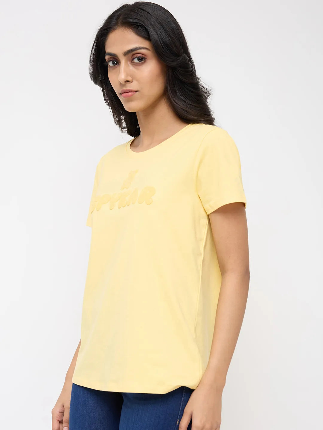 Women T-Shirt Graphic Yellow Regular Fit