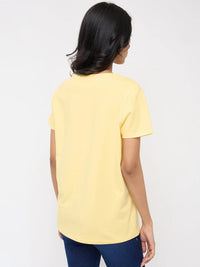 Women T-Shirt Graphic Yellow Regular Fit