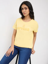Women T-Shirt Graphic Yellow Regular Fit