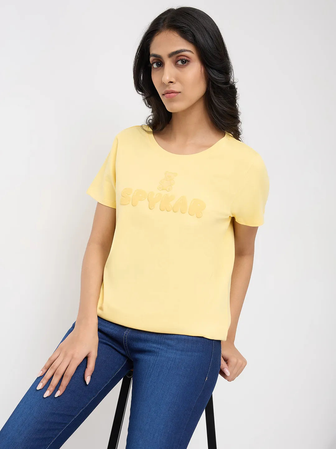 Women T-Shirt Graphic Yellow Regular Fit