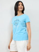 Women T-Shirt Graphic Blue Regular Fit
