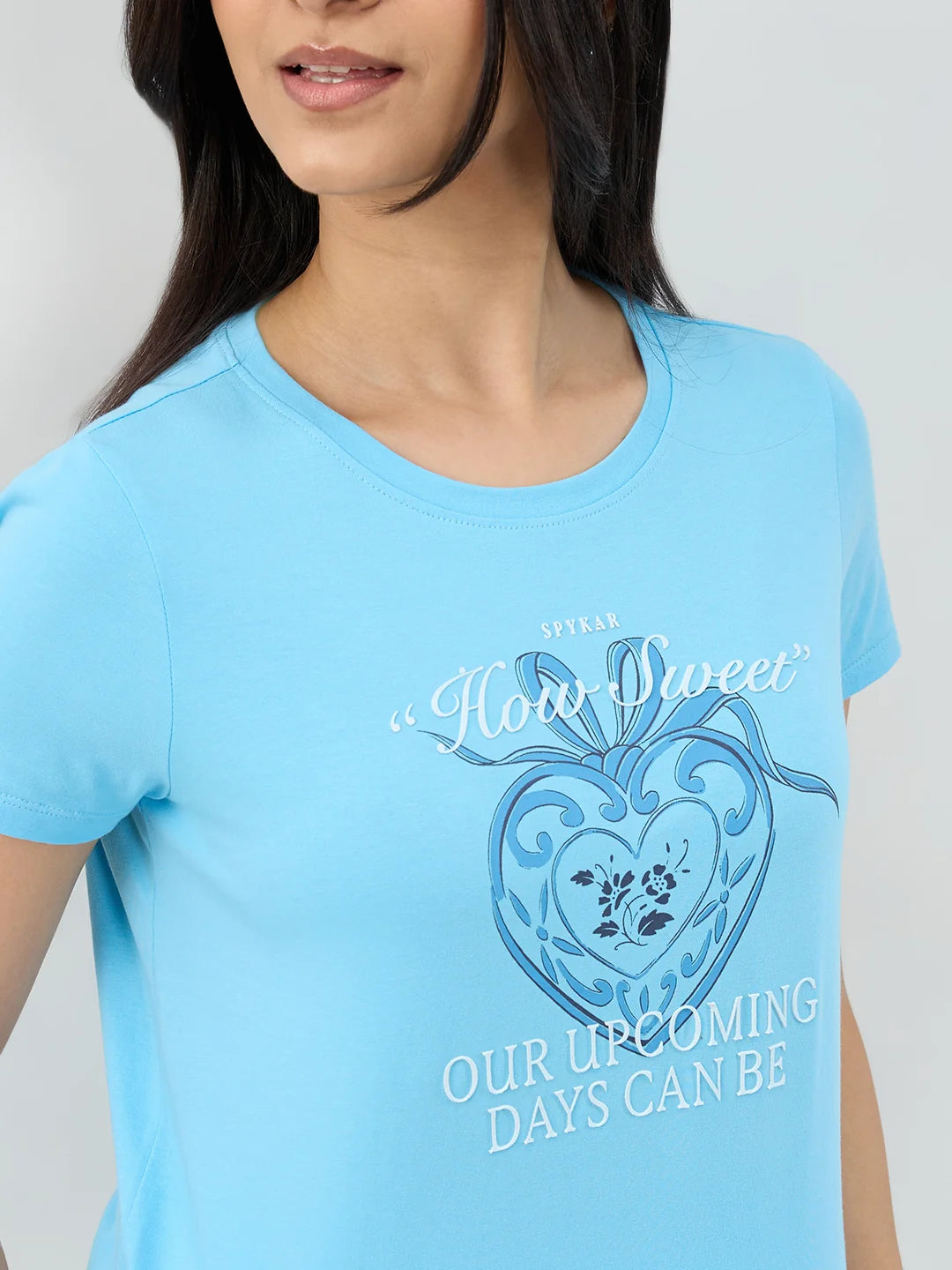 Women T-Shirt Graphic Blue Regular Fit